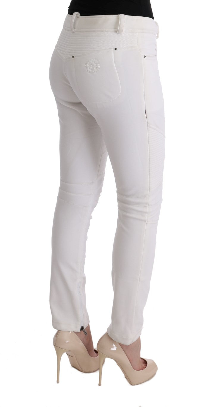 Chic White Slim Fit Cotton Pants - SEHABRANDS