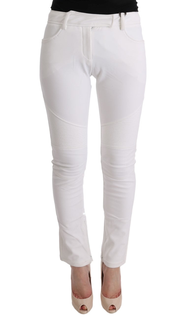 Chic White Slim Fit Cotton Trousers - SEHABRANDS