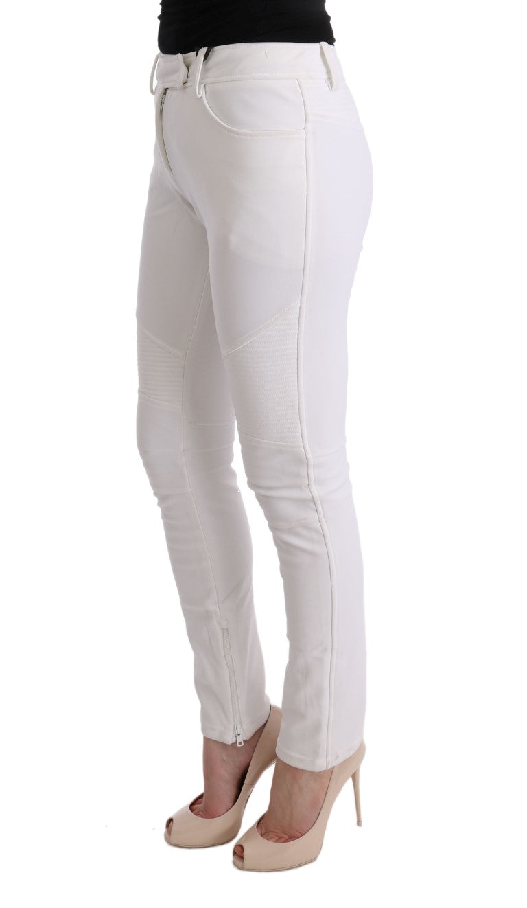 Chic White Slim Fit Cotton Trousers - SEHABRANDS