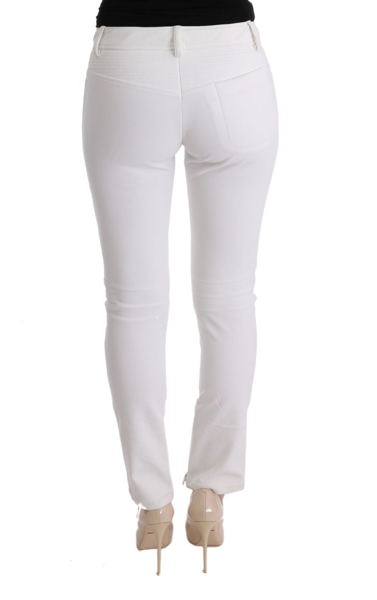 Chic White Slim Fit Cotton Trousers - SEHABRANDS