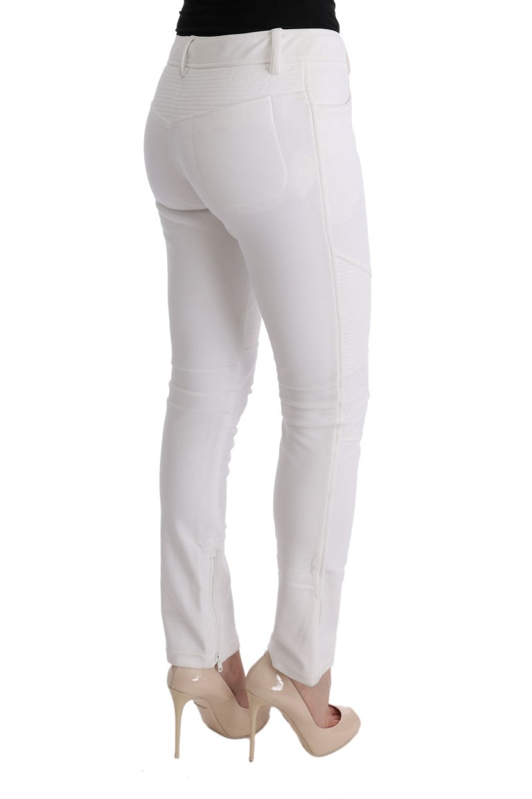 Chic White Slim Fit Cotton Trousers - SEHABRANDS