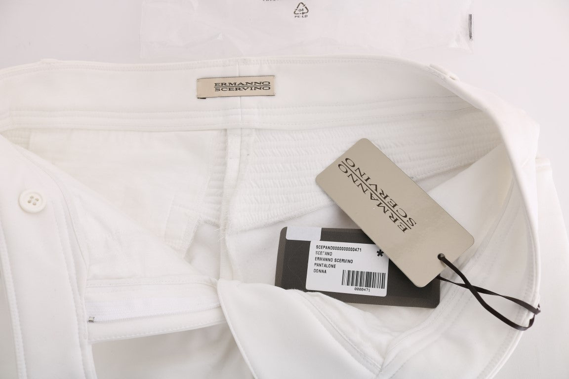 Chic White Slim Fit Cotton Trousers - SEHABRANDS