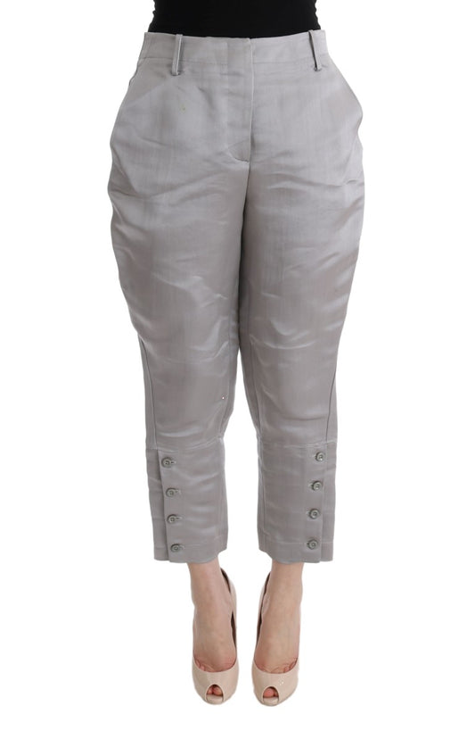 Chic Gray Cropped Silk Pants - SEHABRANDS