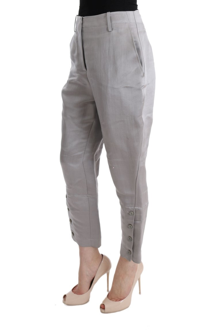 Chic Gray Cropped Silk Pants - SEHABRANDS