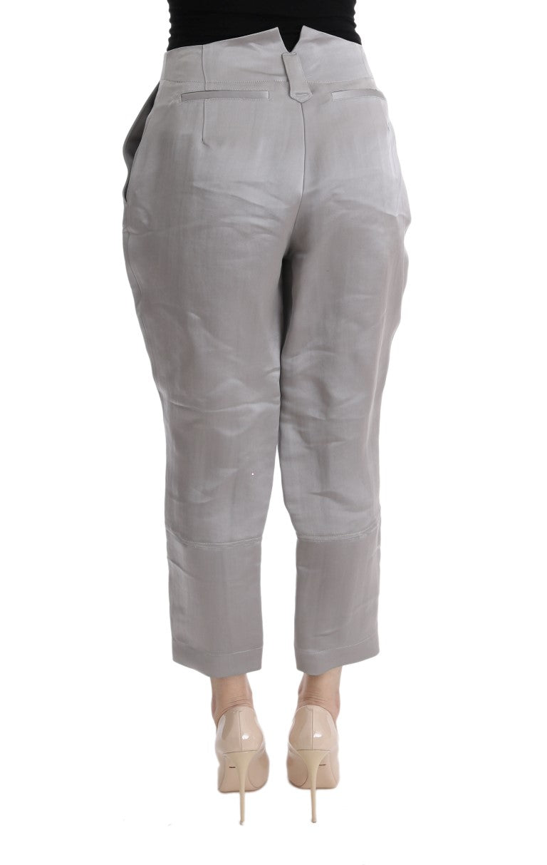 Chic Gray Cropped Silk Pants - SEHABRANDS