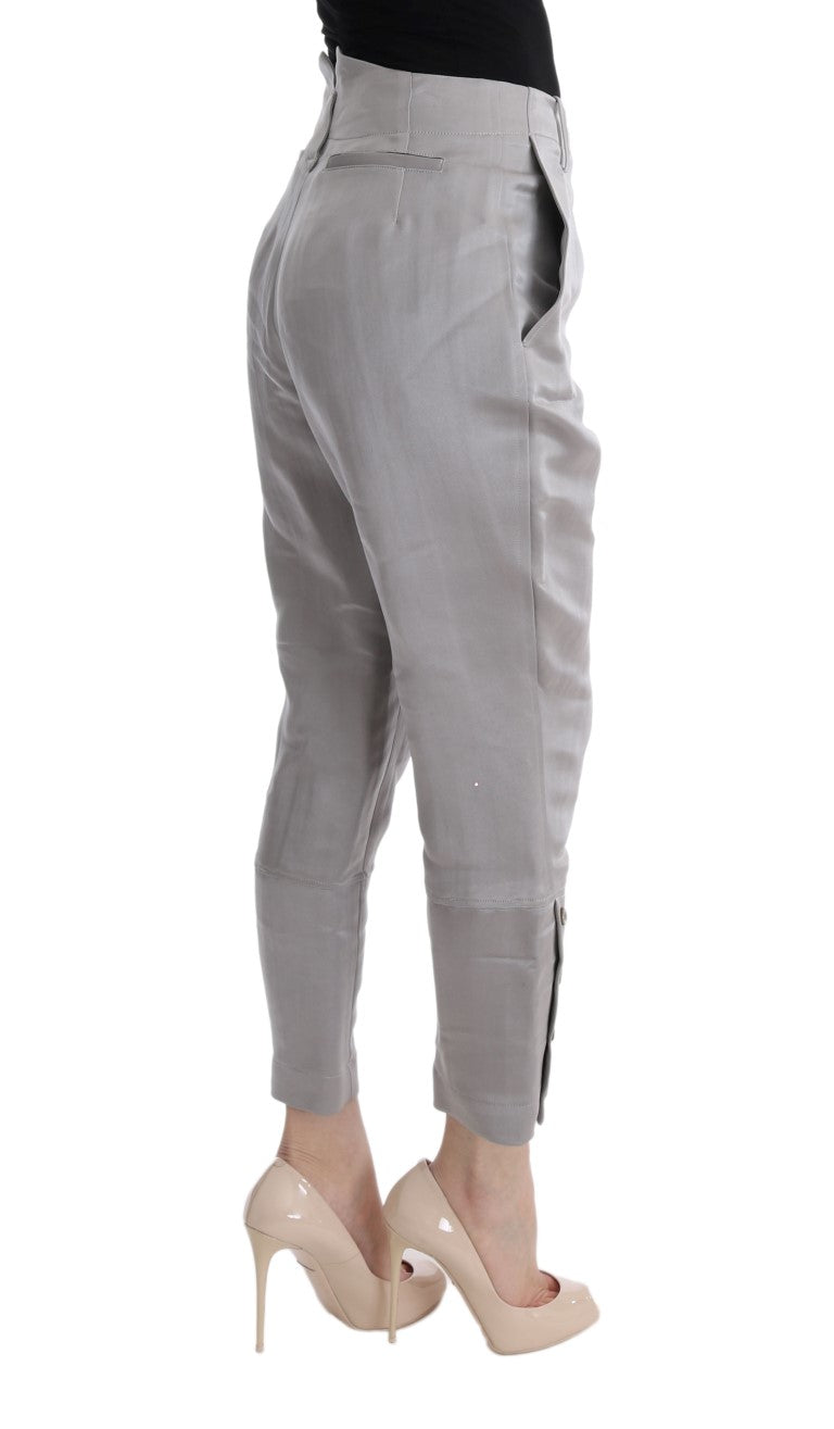 Chic Gray Cropped Silk Pants - SEHABRANDS