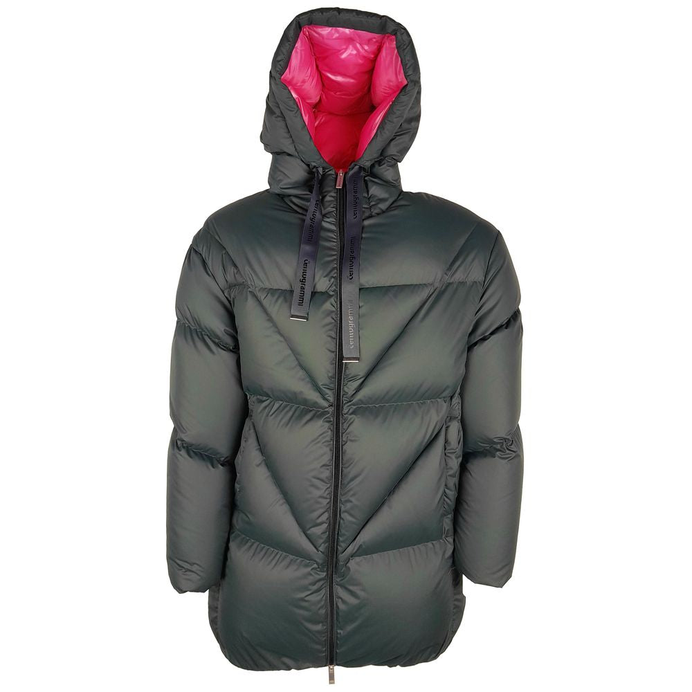 Elegant Fuchsia-Lined Grey Down Duvet Jacket - SEHABRANDS