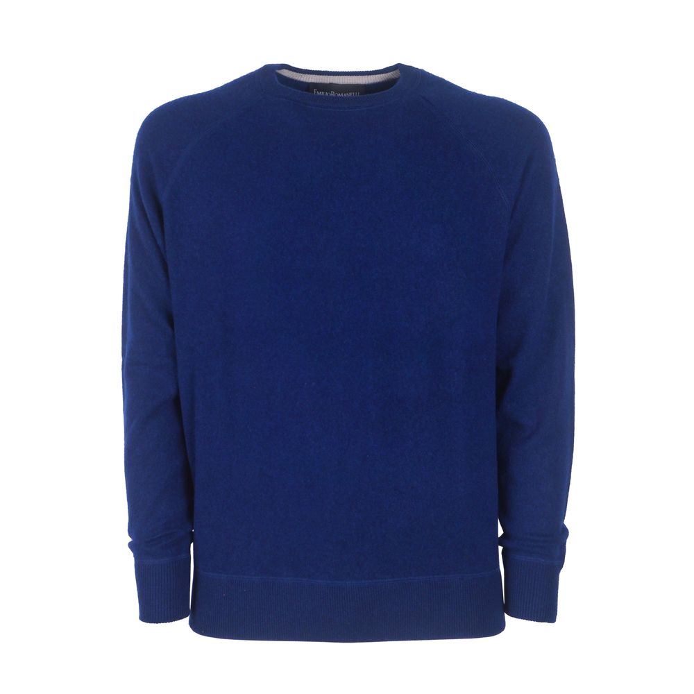 Navy Blue Cashmere Crew Neck Sweater - Slim Fit - SEHABRANDS