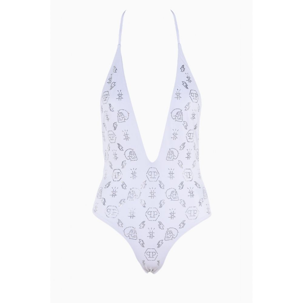 White Rhinestone Embellished Swimsuit - SEHABRANDS