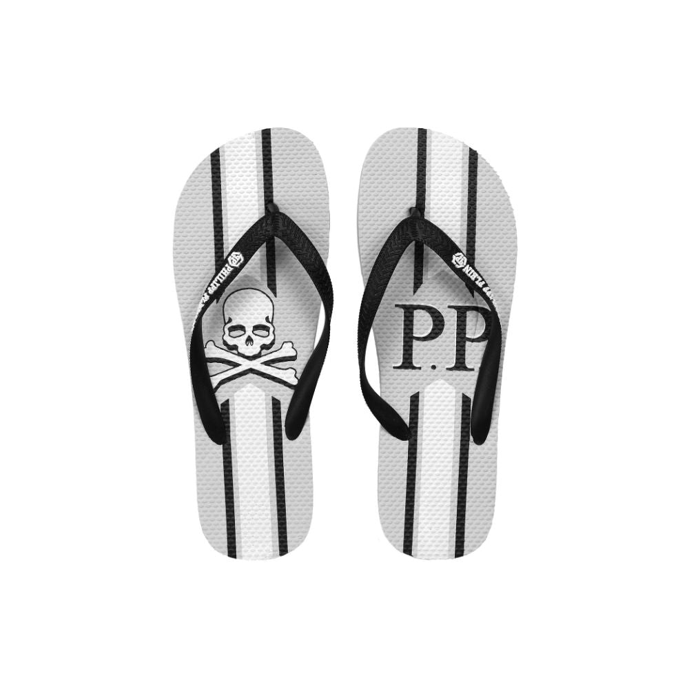 Chic Gray Logo Print Flip Flops - SEHABRANDS