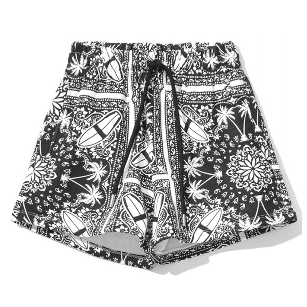 Chic Monochrome Palms Cotton Shorts - SEHABRANDS