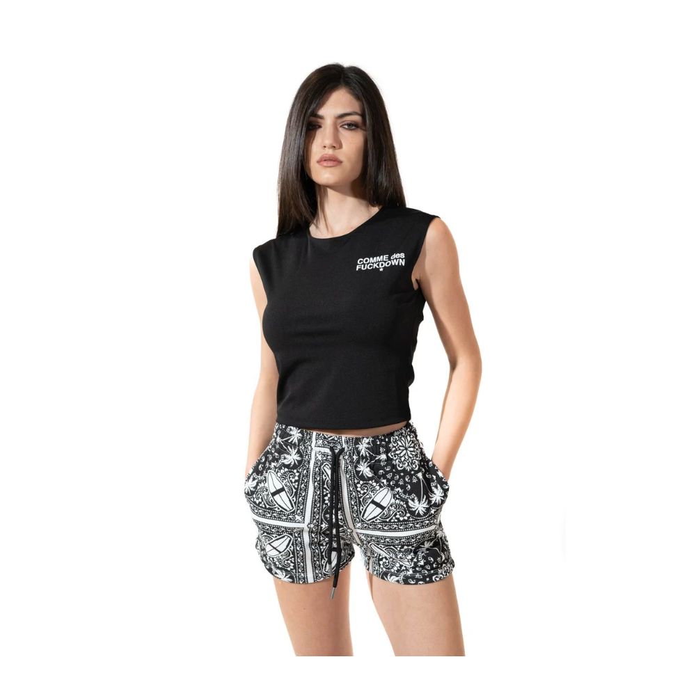 Chic Monochrome Palms Cotton Shorts - SEHABRANDS