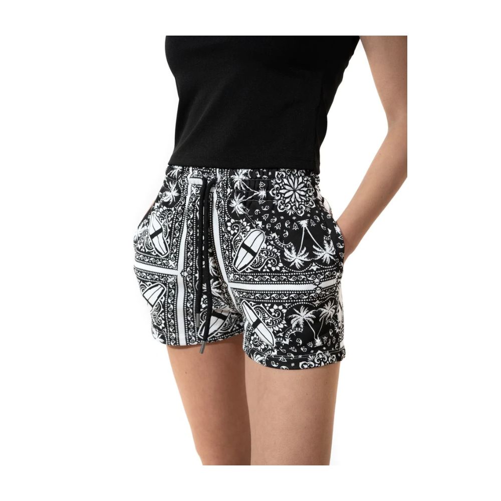 Chic Monochrome Palms Cotton Shorts - SEHABRANDS