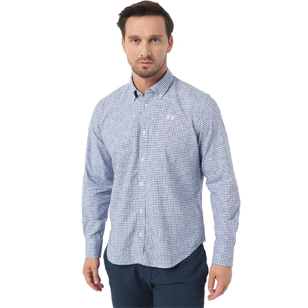 Elegant Checkered Cotton Shirt with Embroidered Logo - SEHABRANDS