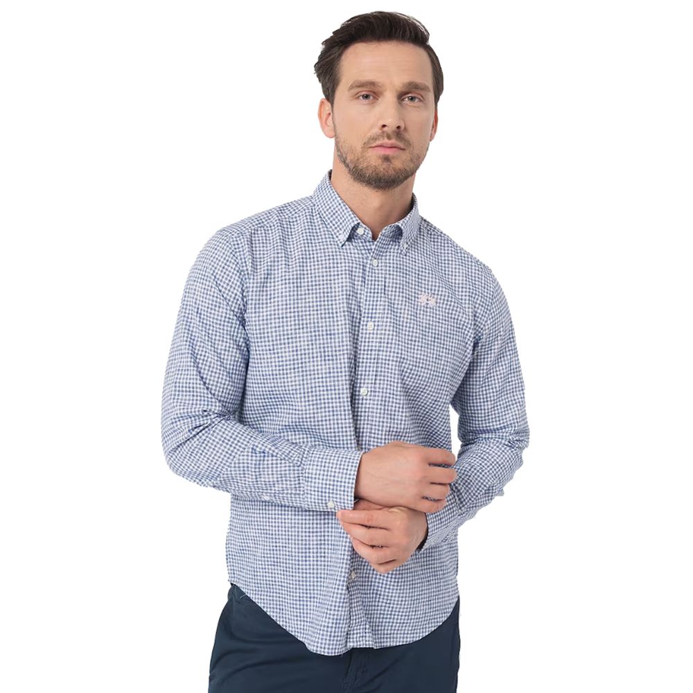 Elegant Checkered Cotton Shirt with Embroidered Logo - SEHABRANDS