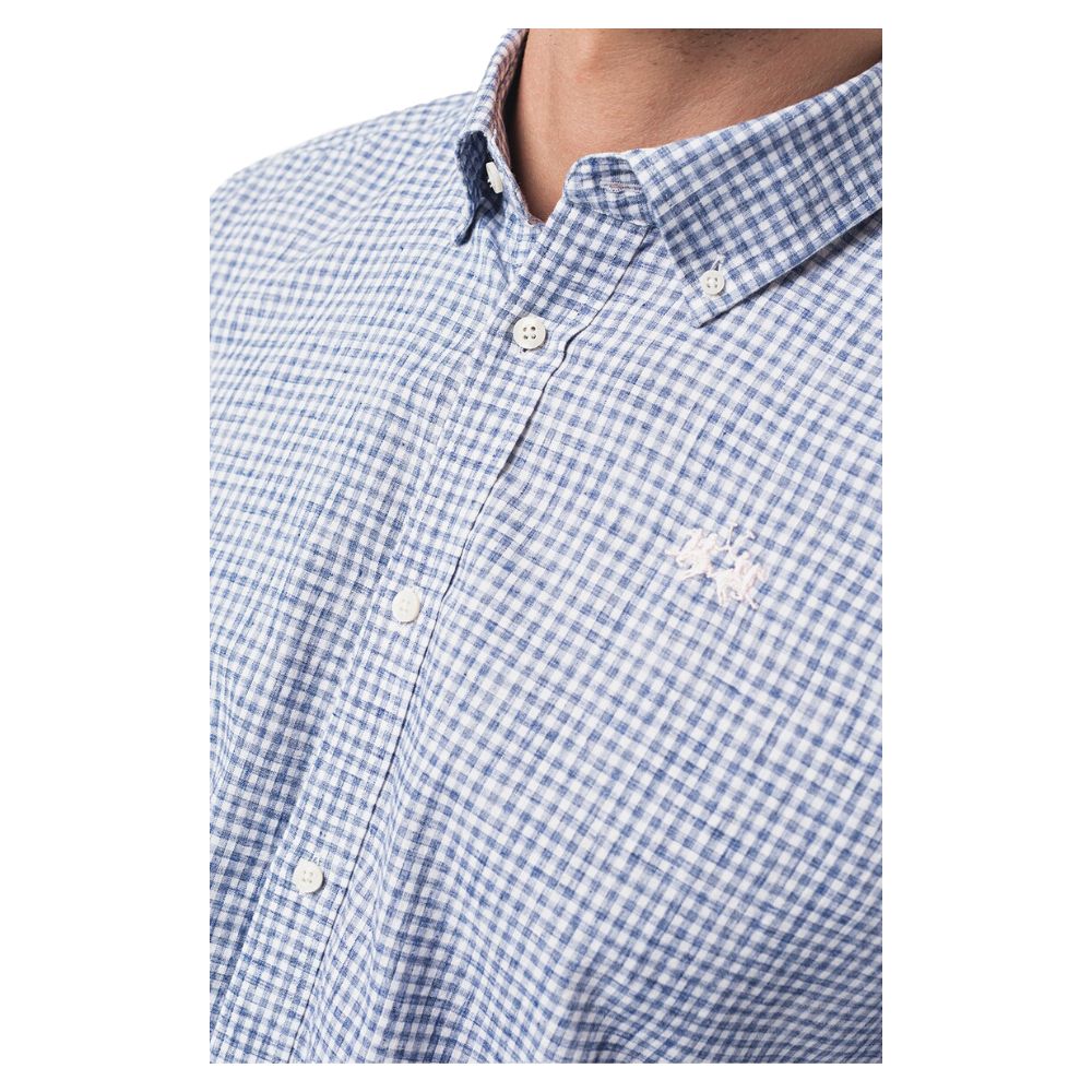 Elegant Checkered Cotton Shirt with Embroidered Logo - SEHABRANDS