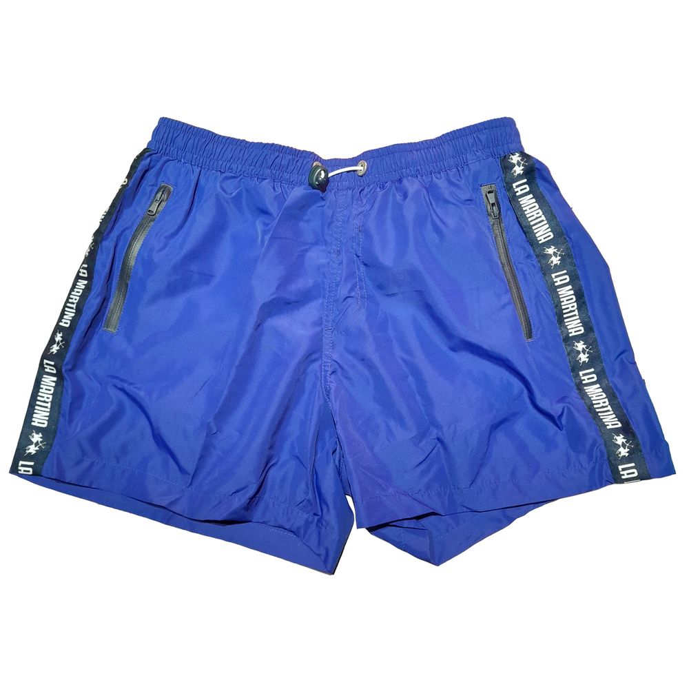 Chic Blue Striped Men's Swim Shorts - SEHABRANDS