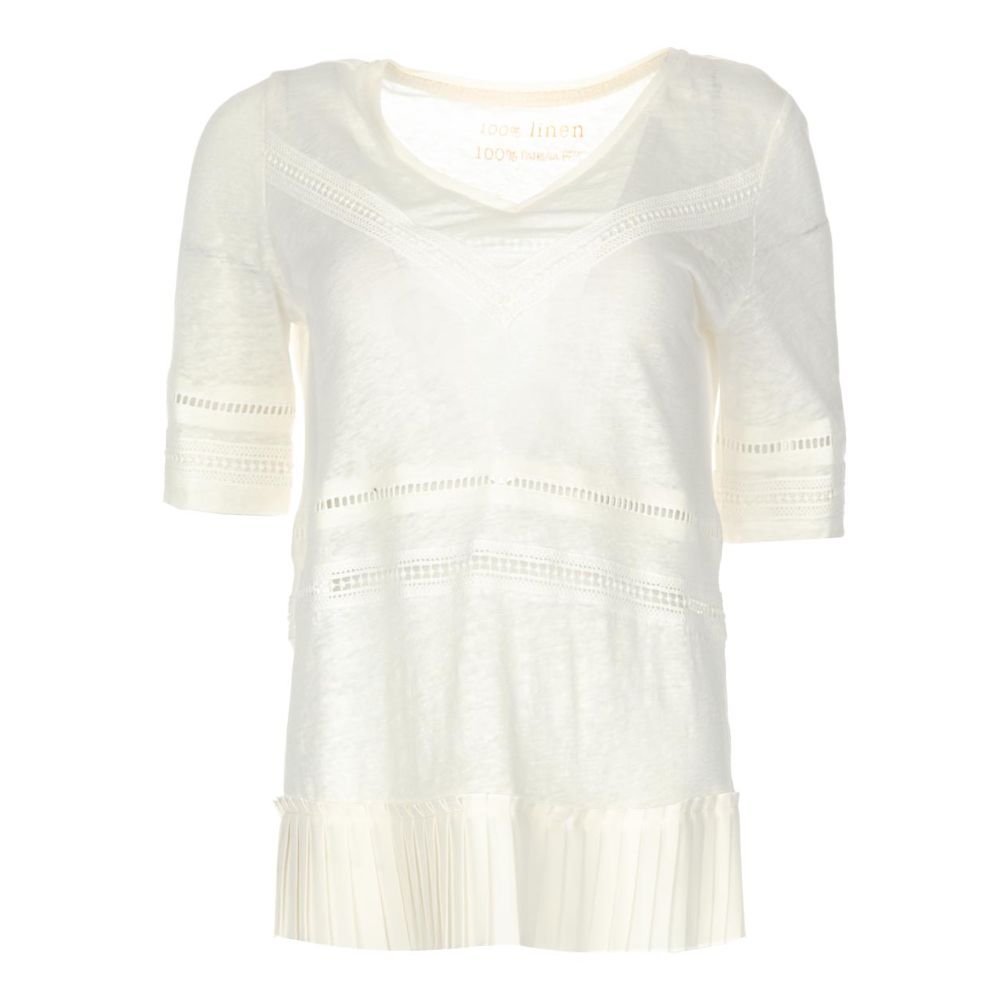 Chic Linen Crochet Detail T-Shirt - SEHABRANDS