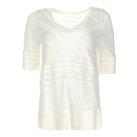 Chic Linen Crochet Detail T-Shirt - SEHABRANDS