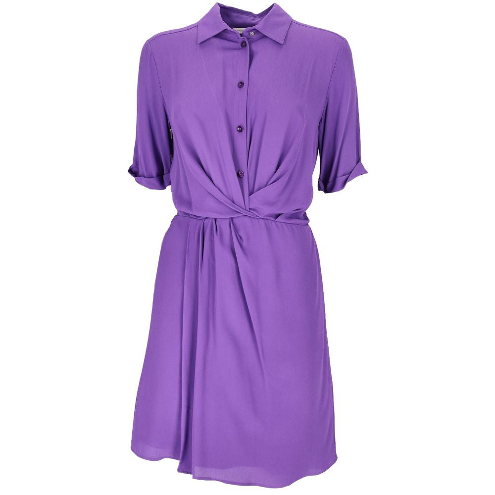 Chic Purple Flared Short Sleeve Shirtdress - SEHABRANDS