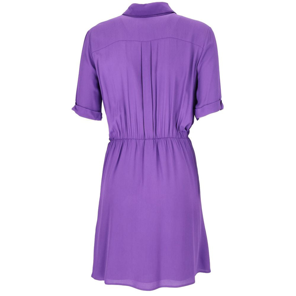 Chic Purple Flared Short Sleeve Shirtdress - SEHABRANDS