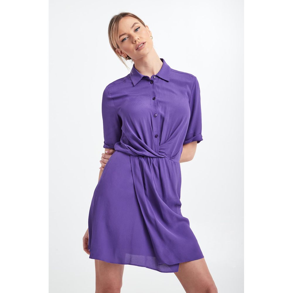 Chic Purple Flared Short Sleeve Shirtdress - SEHABRANDS