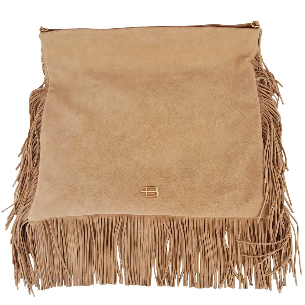 Chic Beige Suede Fringe Shoulder Bag - SEHABRANDS