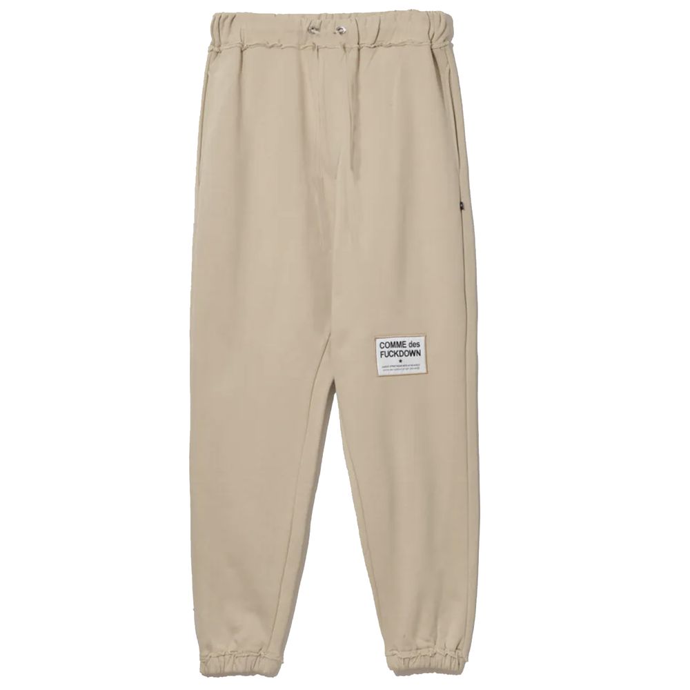 Chic Beige Cotton Sweatpants with Frayed Details - SEHABRANDS