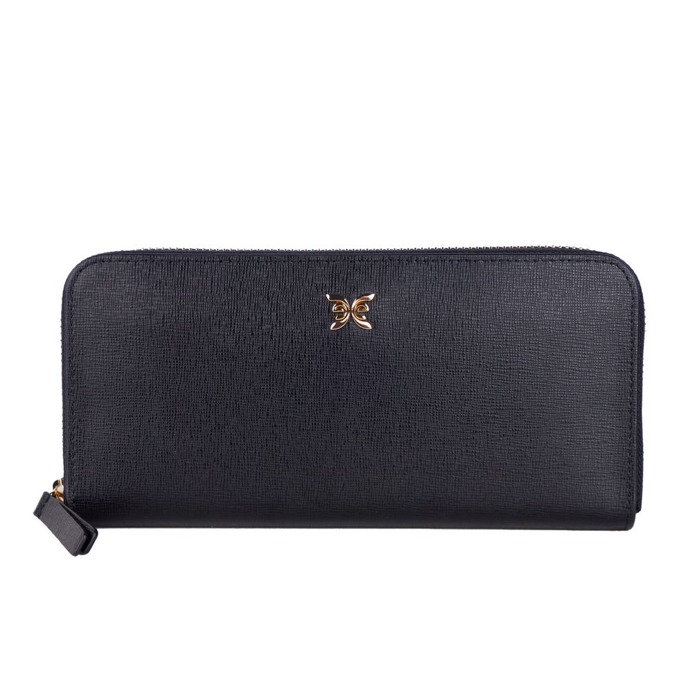 Elegant Leather Zippered Wallet in Classic Black - SEHABRANDS