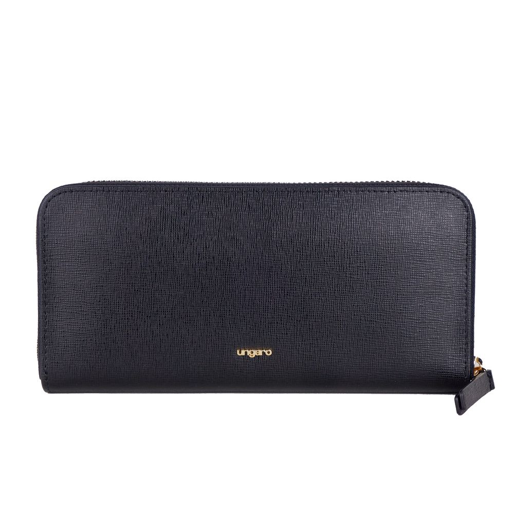 Elegant Leather Zippered Wallet in Classic Black - SEHABRANDS