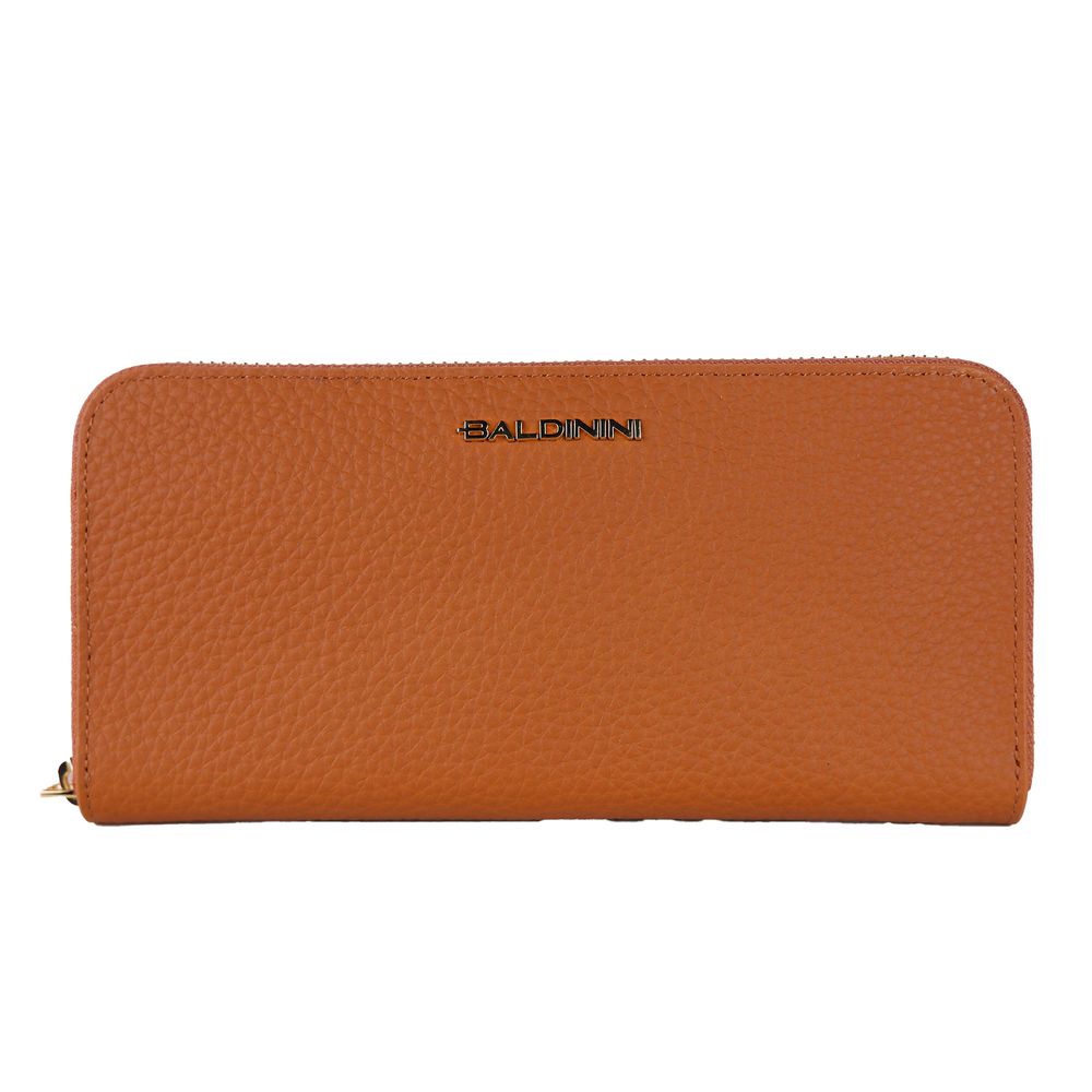 Elegant Orange Leather Wallet with Zipper - SEHABRANDS