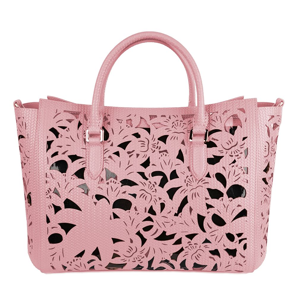 Chic Pink Calfskin Handbag with Floral Accents - SEHABRANDS