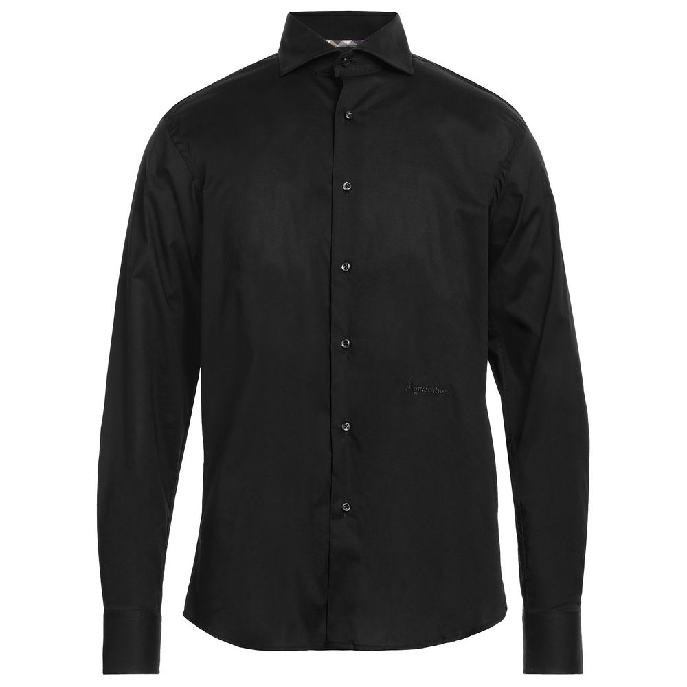 Elegant Black Cotton Shirt with Logo Embroidery - SEHABRANDS