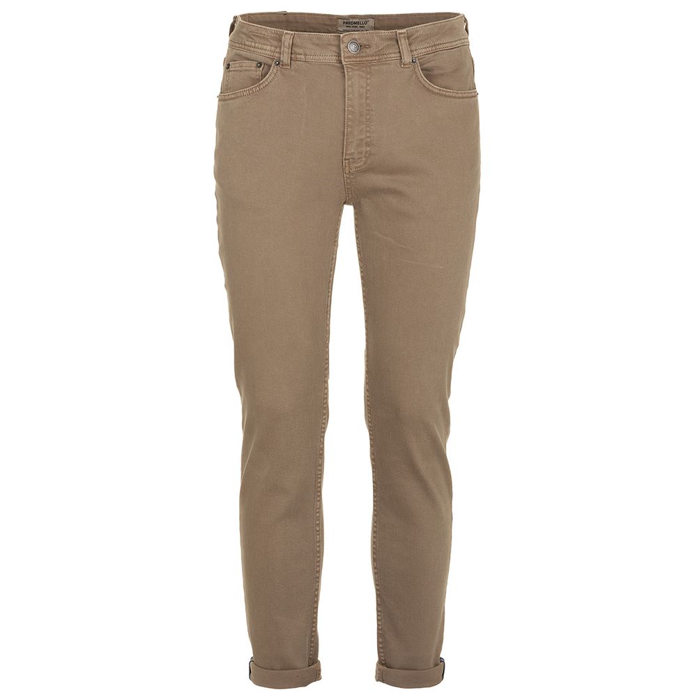 Elegant Brown Cotton Denim Trousers - SEHABRANDS