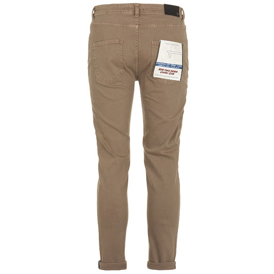 Elegant Brown Cotton Denim Trousers - SEHABRANDS