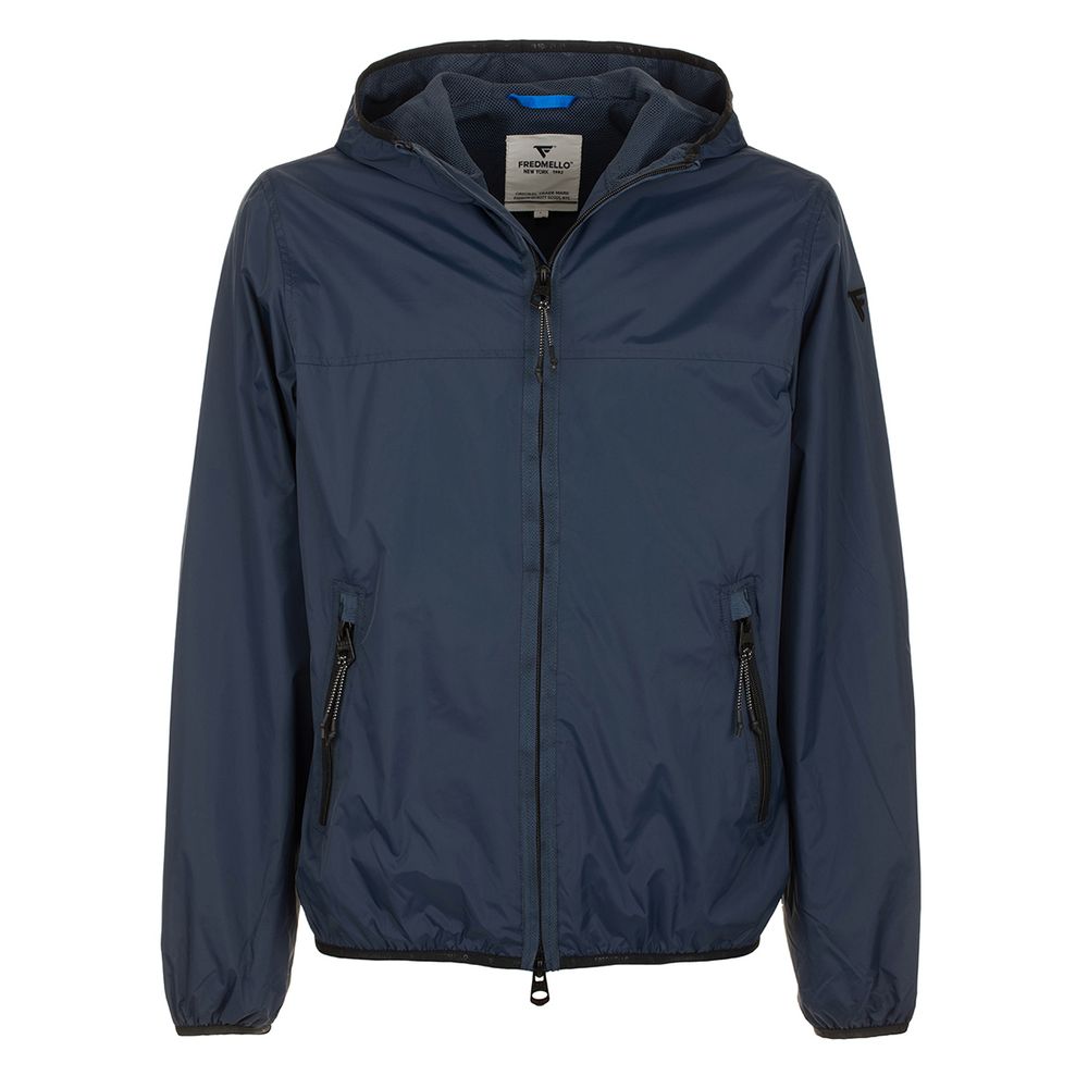 Sleek Blue Nylon Jacket - Zip Closure & Compact Design - SEHABRANDS