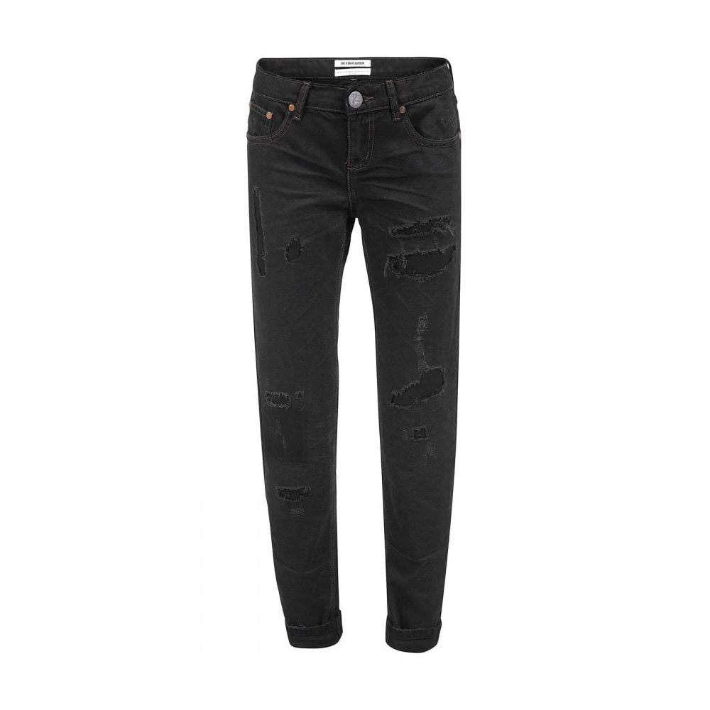 Chic Black Distressed Patched Jeans - SEHABRANDS