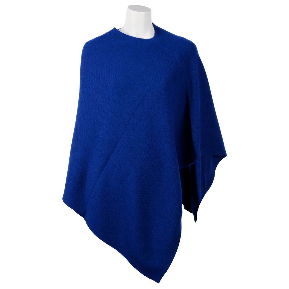 Elegant Cashmere V-Neck Poncho in Blue - SEHABRANDS