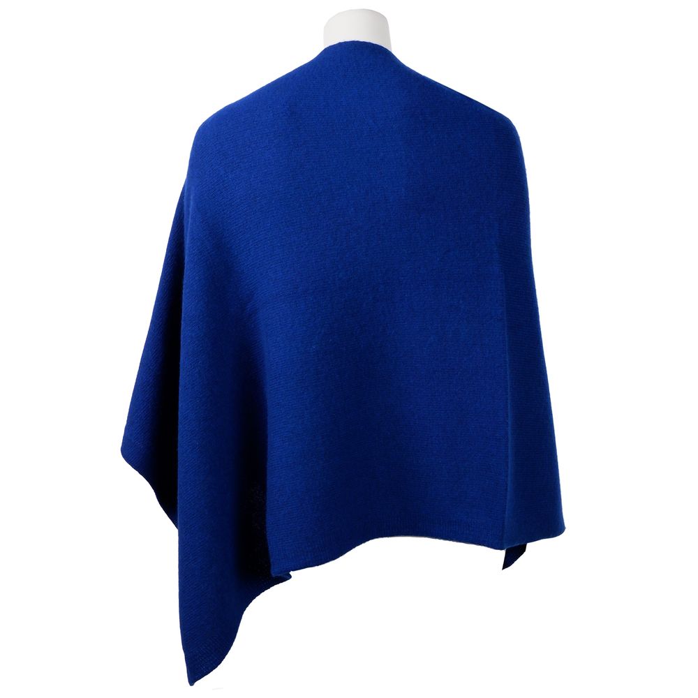 Elegant Cashmere V-Neck Poncho in Blue - SEHABRANDS