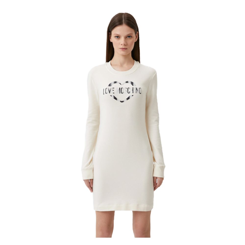 Chic White Cotton Blend Dress with Logo Accent - SEHABRANDS