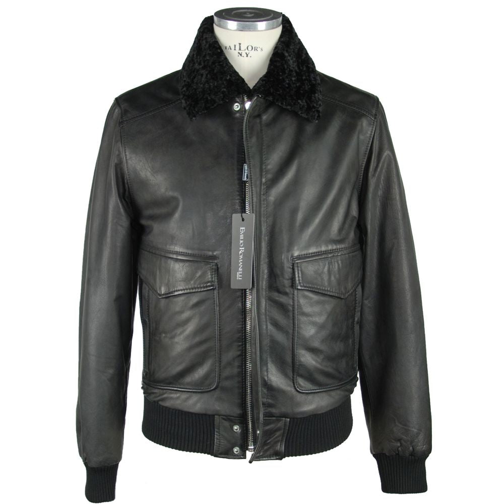 Sleek Black Leather Zip Jacket - SEHABRANDS