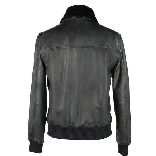 Sleek Black Leather Zip Jacket - SEHABRANDS