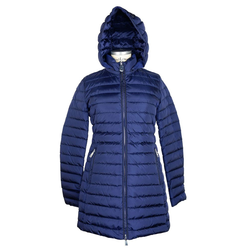 Elegant Blue Down Puffer Jacket with Hood - SEHABRANDS