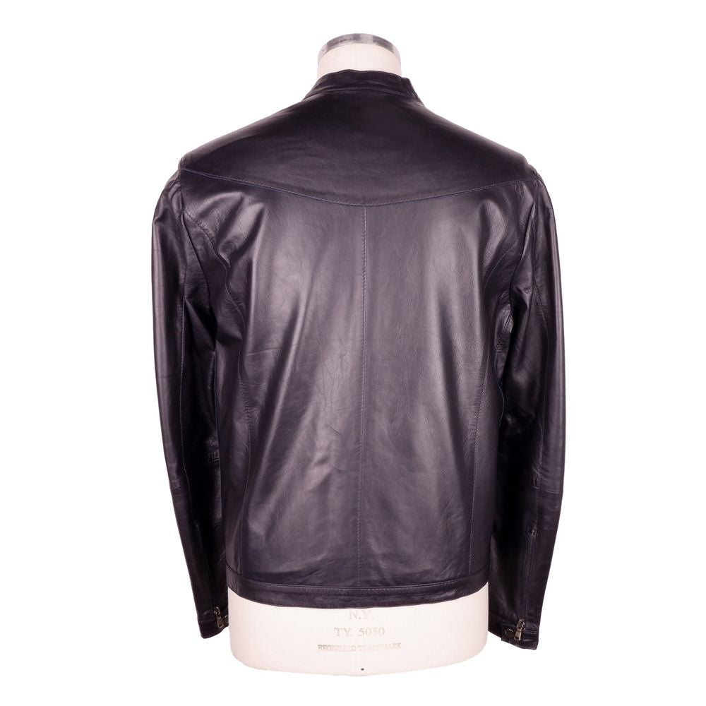 Sleek Black Genuine Leather Jacket - SEHABRANDS