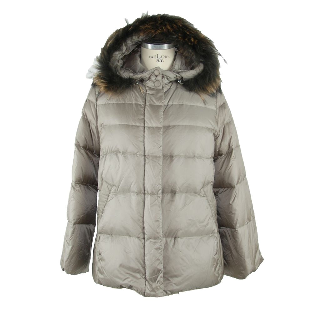 Elegant Gray Polyamide Fur-Trimmed Coat - SEHABRANDS