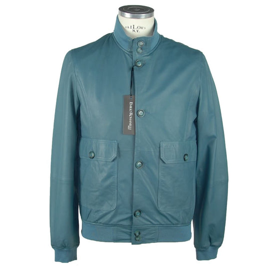 Elegant Petrol Blue Leather Jacket - SEHABRANDS