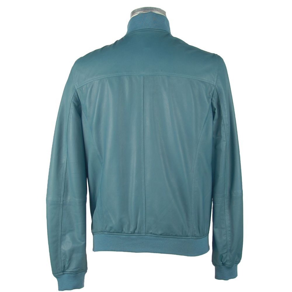 Elegant Petrol Blue Leather Jacket - SEHABRANDS