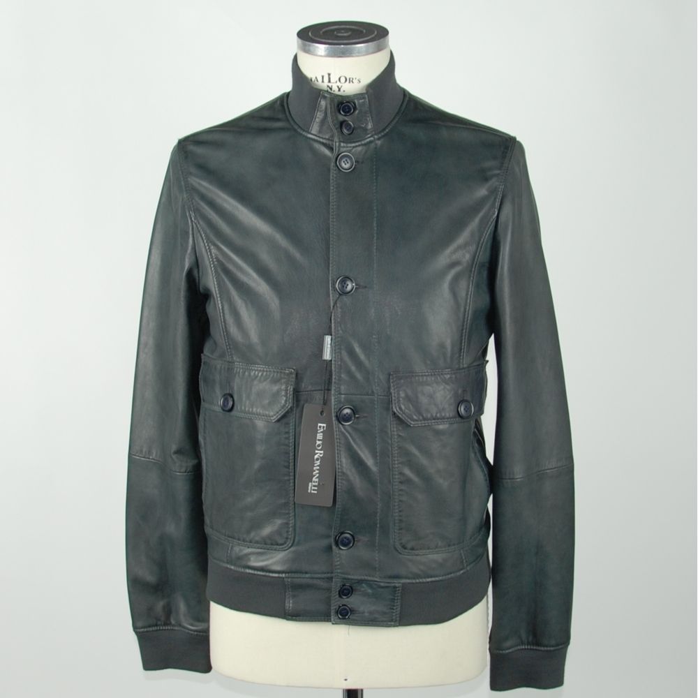 Elegant Blue Leather Jacket for Men - SEHABRANDS