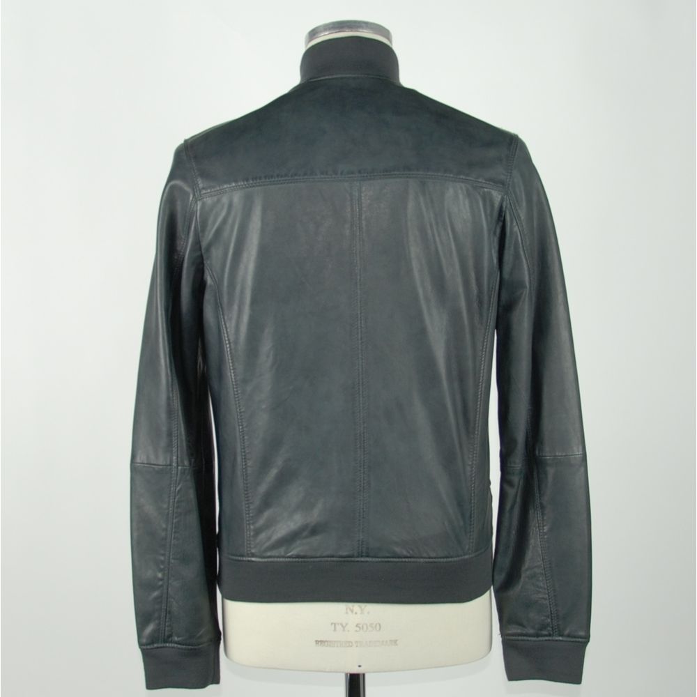 Elegant Blue Leather Jacket for Men - SEHABRANDS