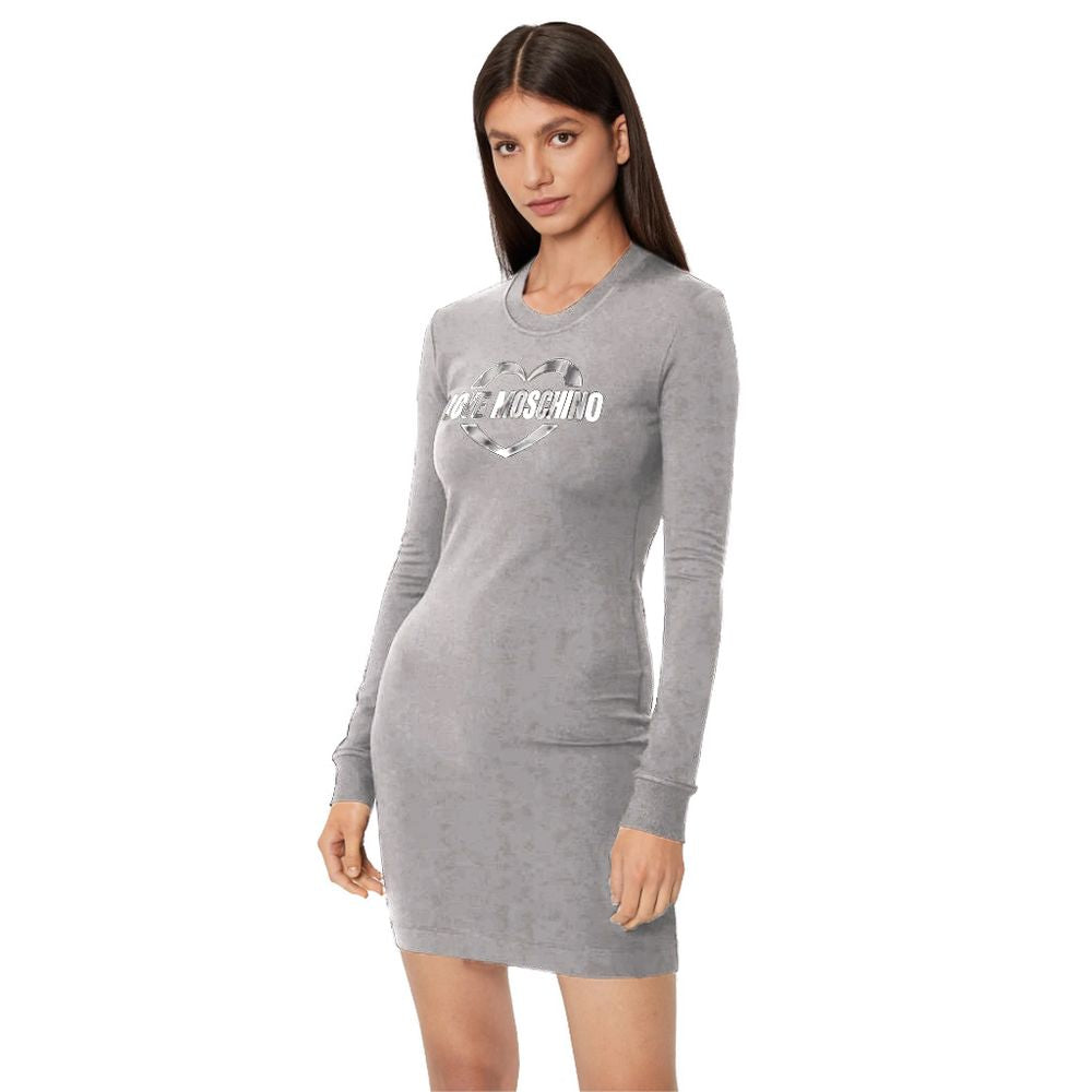 Chic Gray Cotton Blend Dress with Logo Detail - SEHABRANDS